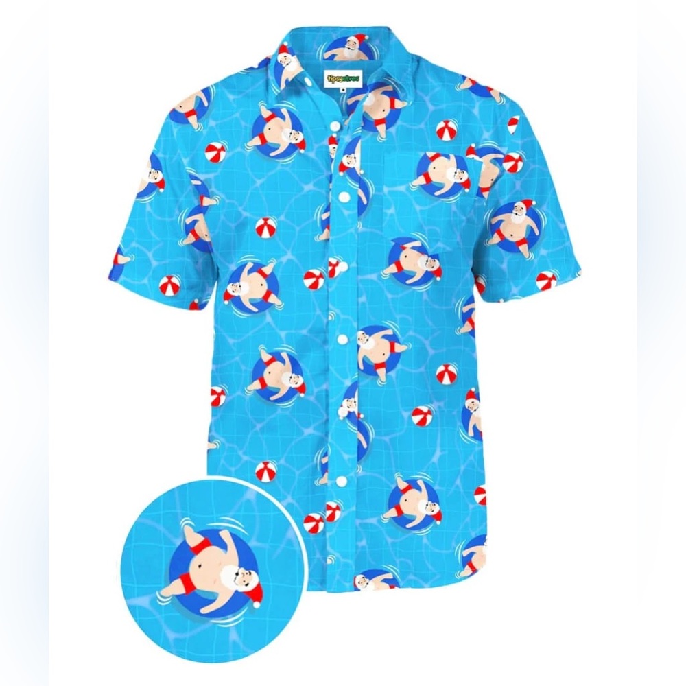 Tipsy Elves MEN'S POOL BOY SANTA BUTTON DOWN SHIRT